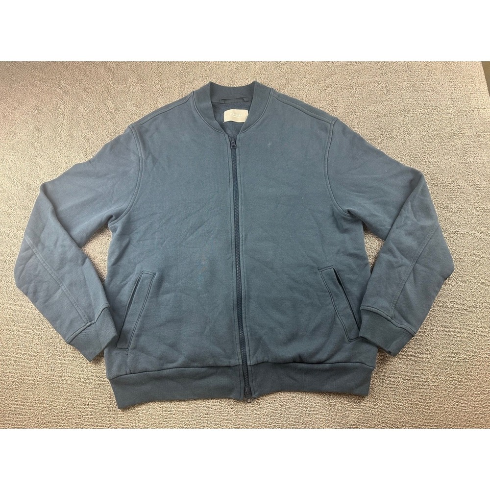 Everlane The Track Bomber Jacket Men M Blue Organic Cotton Full Zip Athleisure